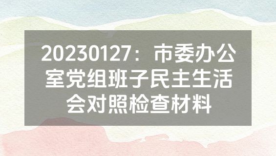 20230127：市委办公室党组班子民主生活会对照检查材料