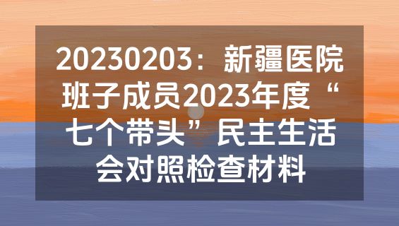 20230203：新疆医院班子成员2023年度“七个带头”民主生活会对照检查材料