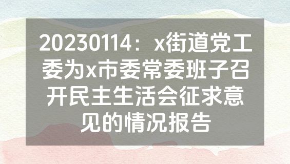 20230114：x街道党工委为x市委常委班子召开民主生活会征求意见的情况报告