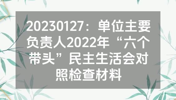 20230127：单位主要负责人2022年“六个带头”民主生活会对照检查材料