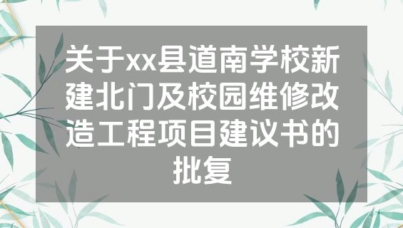 关于xx县道南学校新建北门及校园维修改造工程项目建议书的批复
