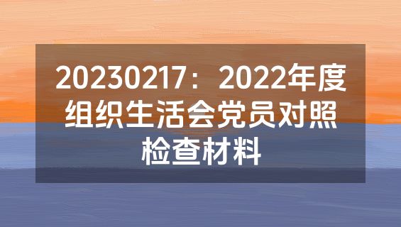 20230217：2022年度组织生活会党员对照检查材料