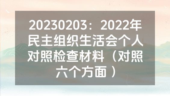 20230203：2022年民主组织生活会个人对照检查材料（对照六个方面 ）