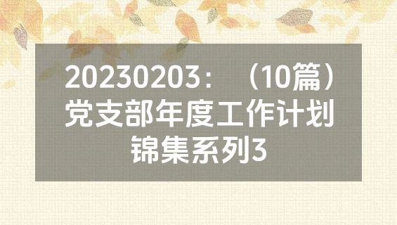 20230203：（10篇）党支部年度工作计划锦集系列3