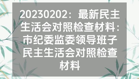 20230202：最新民主生活会对照检查材料：市纪委监委领导班子民主生活会对照检查材料