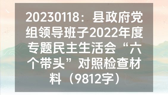 20230118：县政府党组领导班子2022年度专题民主生活会“六个带头”对照检查材料（9812字）