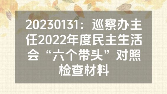 20230131：巡察办主任2022年度民主生活会“六个带头”对照检查材料