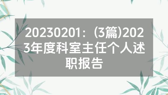 20230201：(3篇)2023年度科室主任个人述职报告