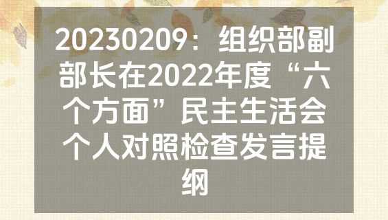 20230209：组织部副部长在2022年度“六个方面”民主生活会个人对照检查发言提纲