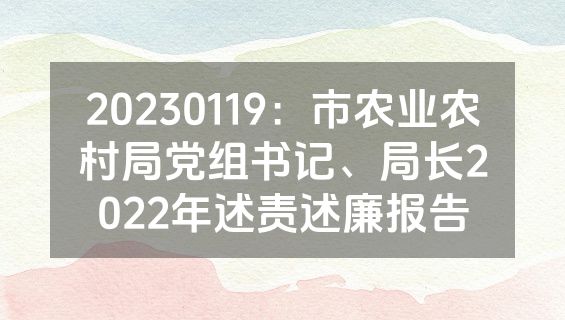 20230119：市农业农村局党组书记、局长2022年述责述廉报告