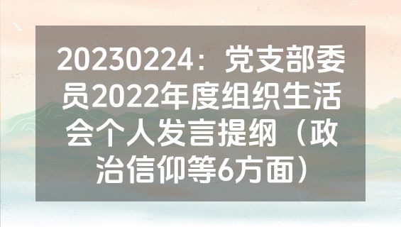 20230224：党支部委员2022年度组织生活会个人发言提纲（政治信仰等6方面）