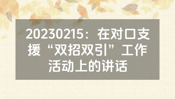20230215：在对口支援“双招双引”工作活动上的讲话
