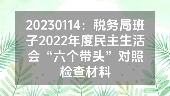 20230114：税务局班子2022年度民主生活会“六个带头”对照检查材料