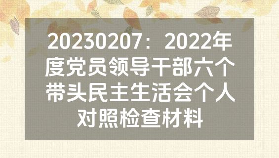 20230207：2022年度党员领导干部六个带头民主生活会个人对照检查材料