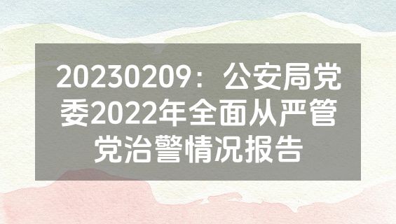 20230209：公安局党委2022年全面从严管党治警情况报告