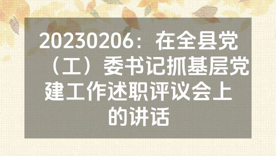 20230206：在全县党（工）委书记抓基层党建工作述职评议会上的讲话