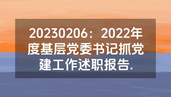 20230206：2022年度基层党委书记抓党建工作述职报告.