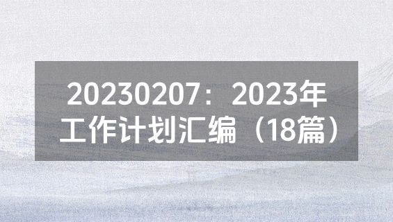 20230207：2023年工作计划汇编（18篇）