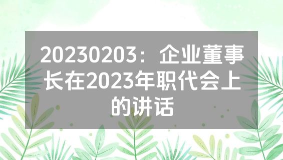 20230203：企业董事长在2023年职代会上的讲话