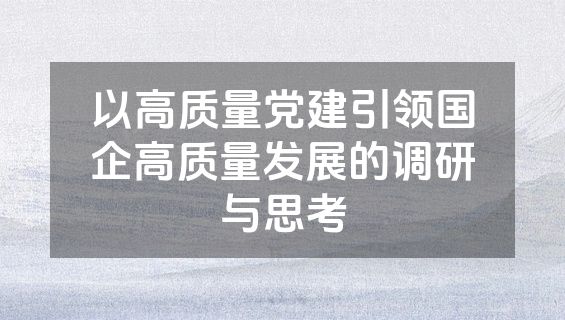 以高质量党建引领国企高质量发展的调研与思考