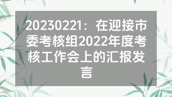 20230221：在迎接市委考核组2022年度考核工作会上的汇报发言