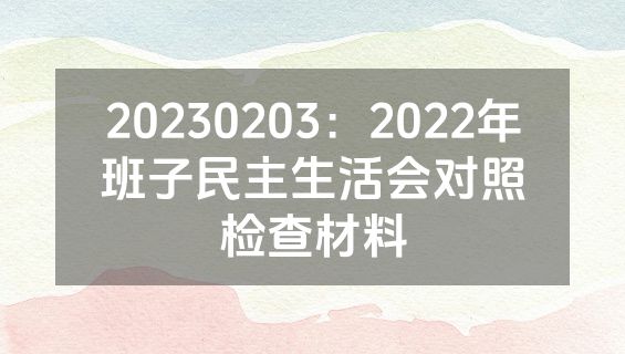 20230203：2022年班子民主生活会对照检查材料