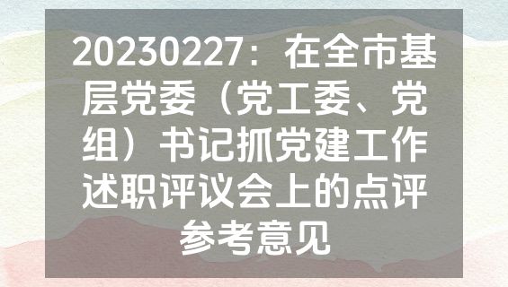 20230227：在全市基层党委（党工委、党组）书记抓党建工作述职评议会上的点评参考意见