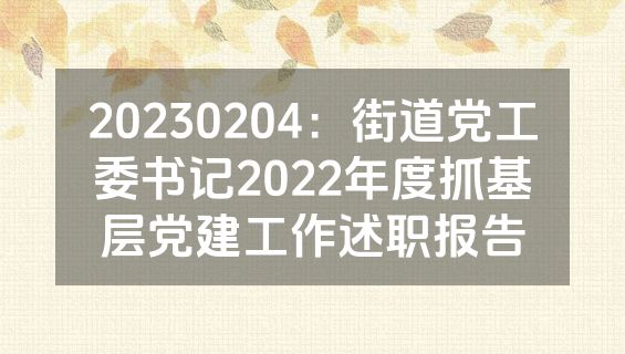 20230204：街道党工委书记2022年度抓基层党建工作述职报告
