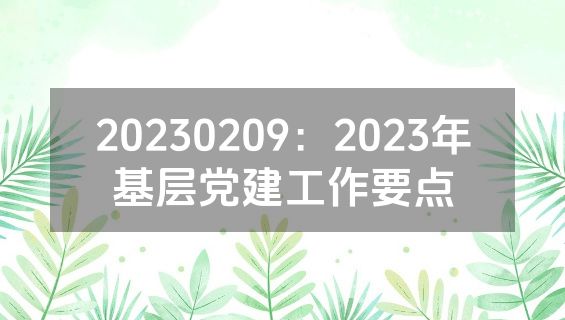 20230209：2023年基层党建工作要点
