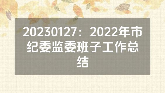 20230127：2022年市纪委监委班子工作总结