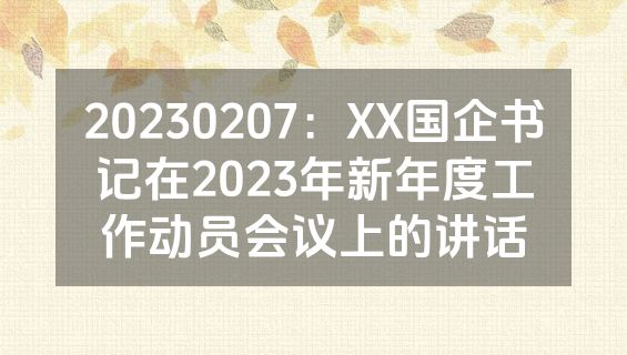 20230207：XX国企书记在2023年新年度工作动员会议上的讲话