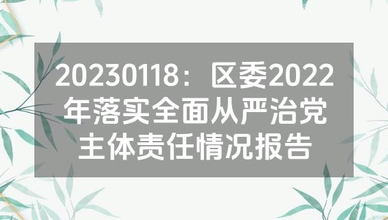20230118：区委2022年落实全面从严治党主体责任情况报告