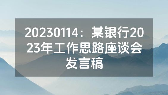 20230114：某银行2023年工作思路座谈会发言稿