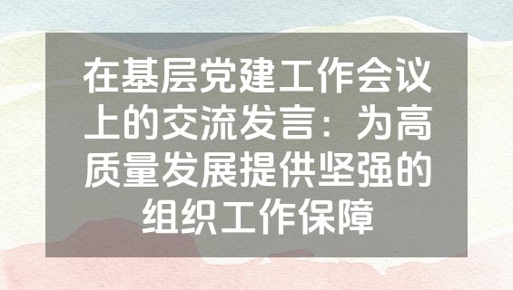 在基层党建工作会议上的交流发言：为高质量发展提供坚强的组织工作保障