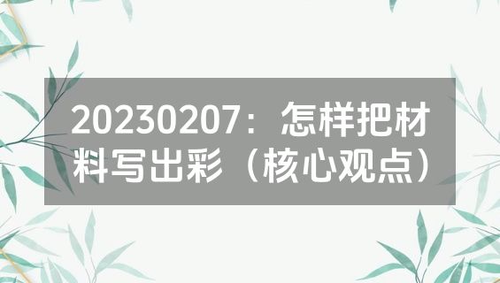 20230207：怎样把材料写出彩（核心观点）