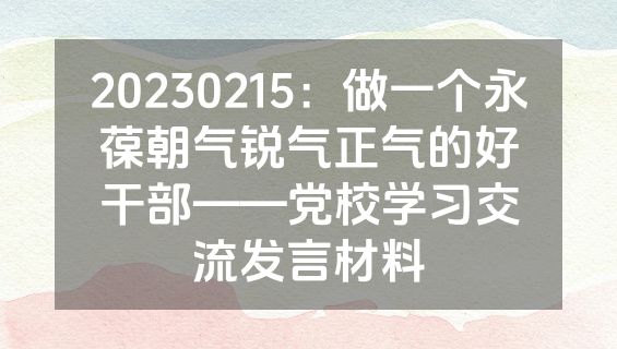 20230215：做一个永葆朝气锐气正气的好干部——党校学习交流发言材料