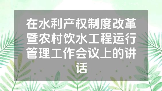 在水利产权制度改革暨农村饮水工程运行管理工作会议上的讲话