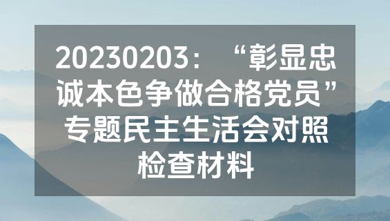 20230203：“彰显忠诚本色争做合格党员”专题民主生活会对照检查材料