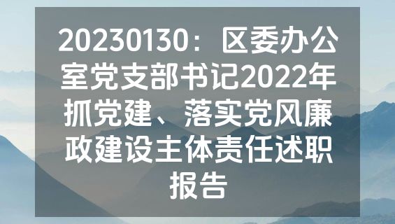 20230130：区委办公室党支部书记2022年抓党建、落实党风廉政建设主体责任述职报告