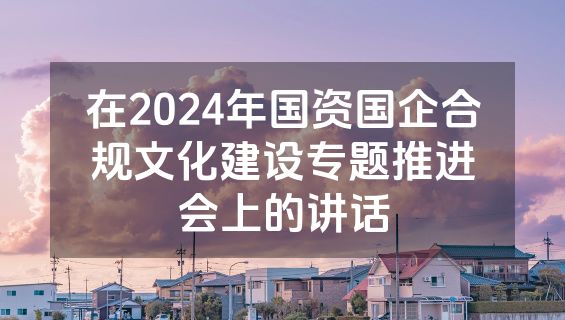 在2024年国资国企合规文化建设专题推进会上的讲话
