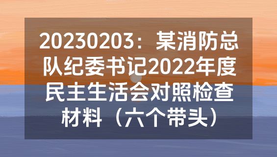20230203：某消防总队纪委书记2022年度民主生活会对照检查材料（六个带头）