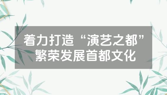 着力打造“演艺之都” 繁荣发展首都文化