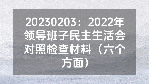 20230203：2022年领导班子民主生活会对照检查材料（六个方面）