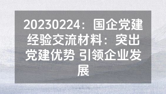 20230224：国企党建经验交流材料：突出党建优势 引领企业发展