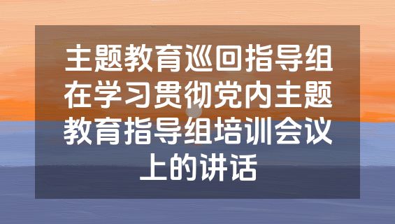 主题教育巡回指导组在学习贯彻党内主题教育指导组培训会议上的讲话