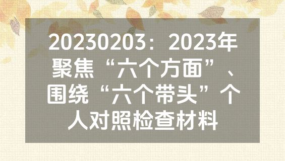 20230203：2023年聚焦“六个方面”、围绕“六个带头”个人对照检查材料