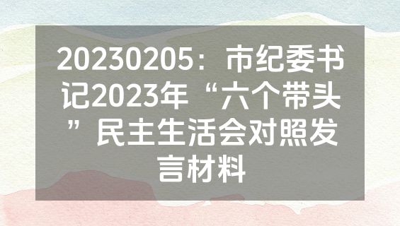 20230205：市纪委书记2023年“六个带头”民主生活会对照发言材料
