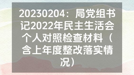 20230204：局党组书记2022年民主生活会个人对照检查材料（含上年度整改落实情况）