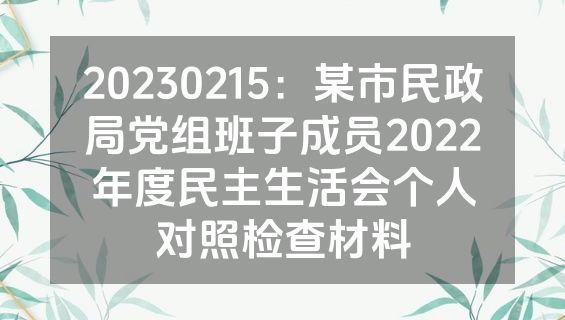 20230215：某市民政局党组班子成员2022年度民主生活会个人对照检查材料