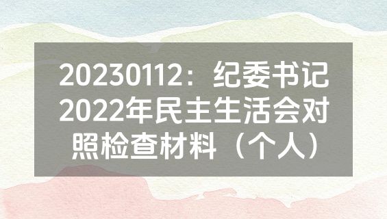 20230112：纪委书记2022年民主生活会对照检查材料（个人）